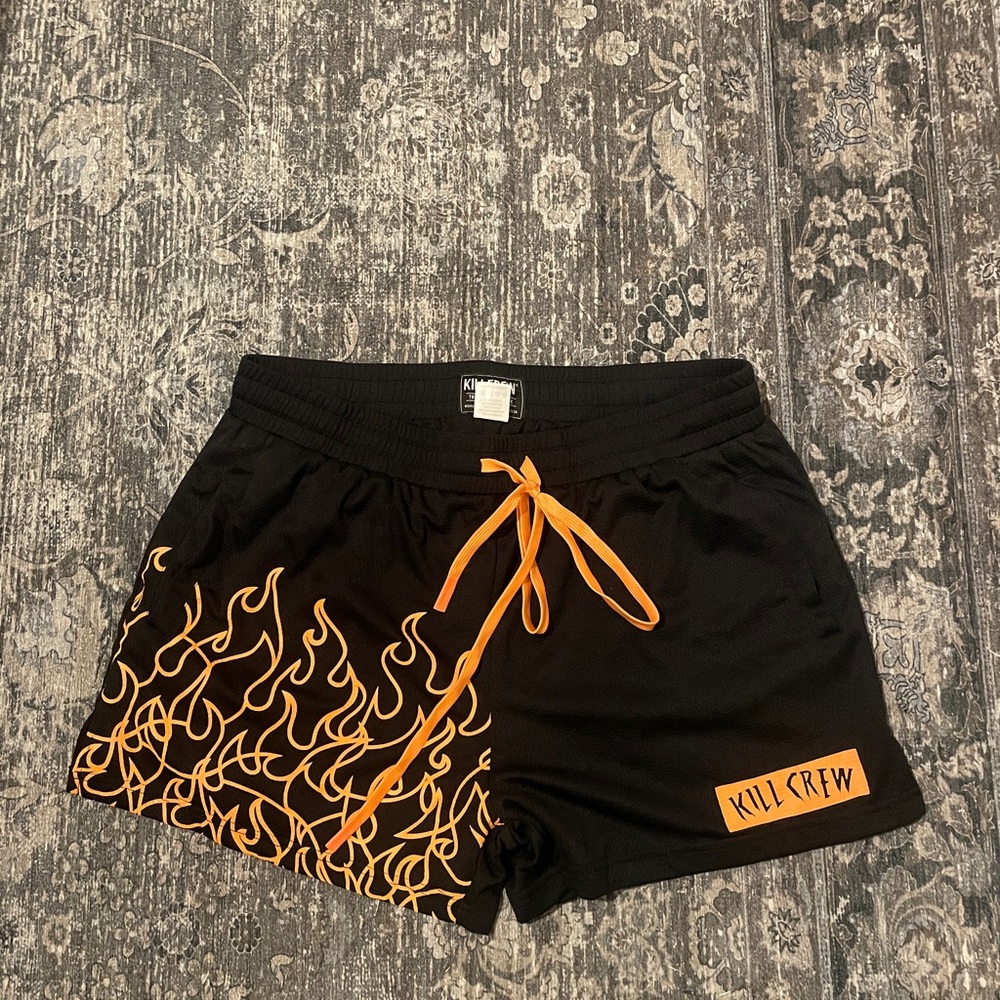 Kill Crew Women's Athletic Shorts with Orange Flame Design
